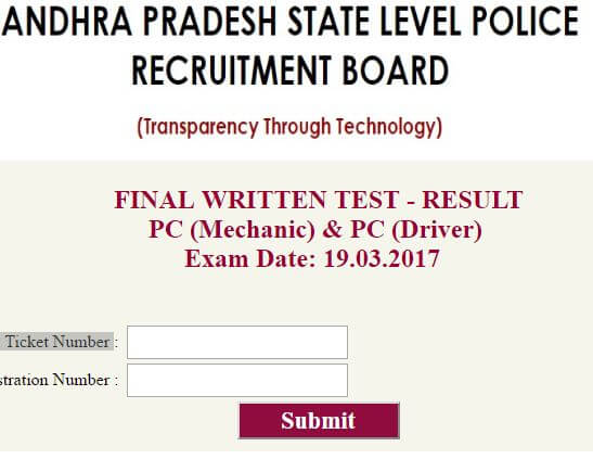 Andhra Pradesh Slprb Mechanic Driver Recruitment 17 Final Written Test Result Declared